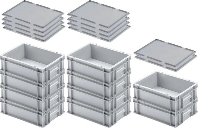 PROREGAL SuperSparSet 10x Eurobehälter mit geschlossenem Griff und Auflagedeckel, Grau, H x B x T: 12 x 30 x 40 cm, 11 Liter Transportboxen - Bild 1