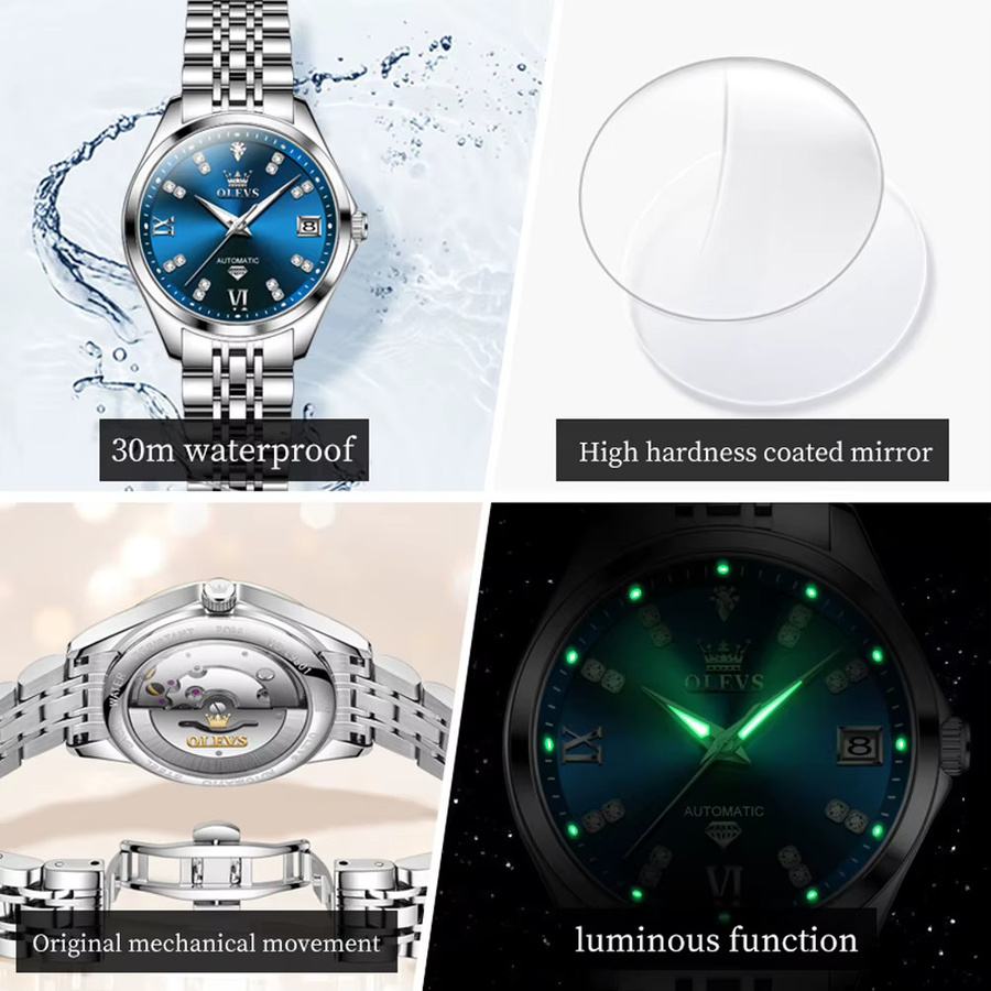 OLEVS Armbanduhr Automatik, Edelstahl, Silber, Damen - Bild 5
