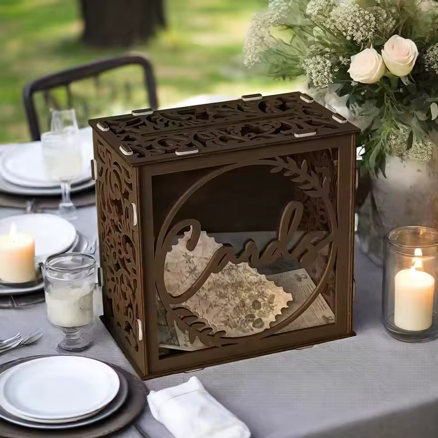 Braune Hochzeitskartenbox aus Kunststoff mit Acrylfenster für Empfang und Jubiläum - Bild 2