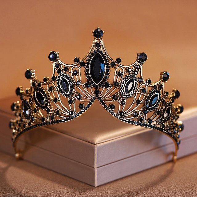 Tiara Krone, Schwarz, Strass, Barock, Prinzessin - Bild 1