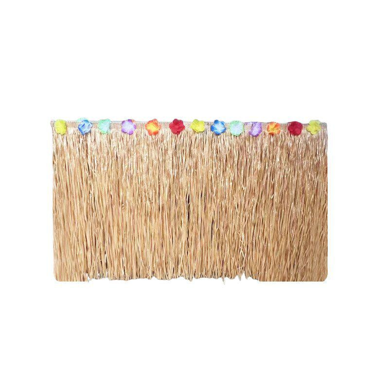 TOOLCRAFT Tropisches Party Tischdeko Set mit Hibiskusblattmuster und Stroh Quastenrock in Grün und Multicolour, Breite: 100 cm, Tiefe: 60 cm - Bild 2