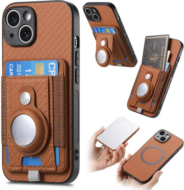 Yiran Handyhülle mit MagSafe, AirTag-Schutz und Kartenhalter Brieftasche in Braun für iPhone 11 bis iPhone 16 Pro Max - Bild 1