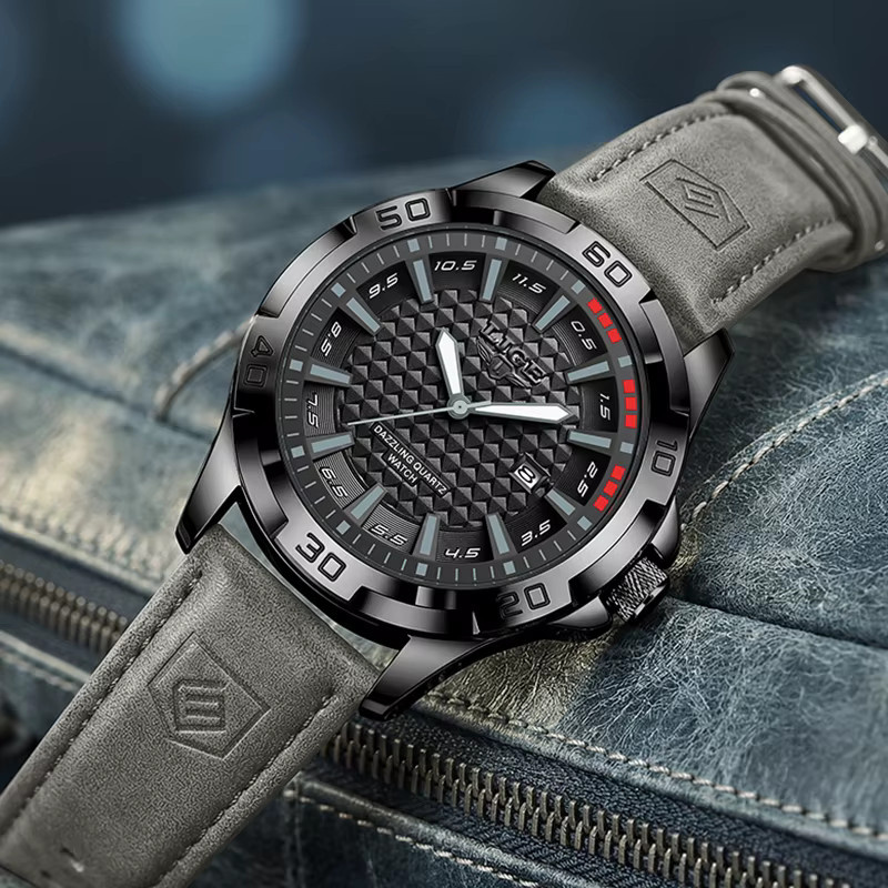 LIGE Armbanduhr Quarz, Leder, Schwarz, Herren - Bild 2