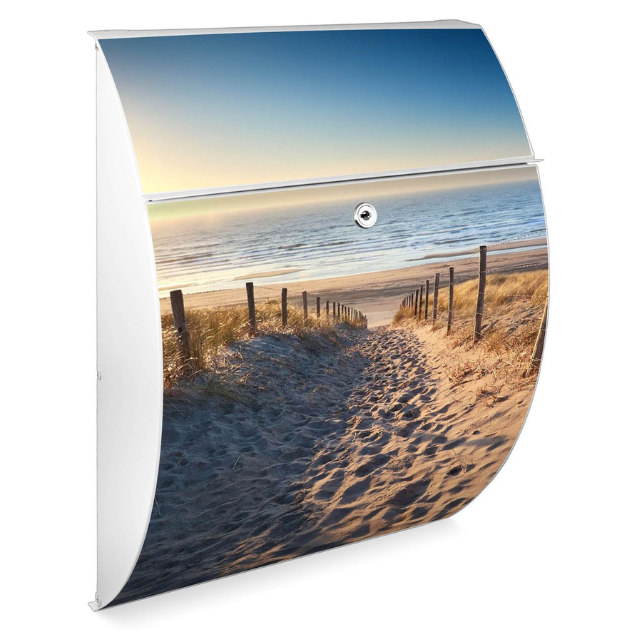 Burg-Wächter Design Briefkasten weiß aus verzinktem Stahl mit Nordseestrand Motiv, wetterfester Postkasten mit A4 Einwurf und Öffnungsstopp, B/H/T: 46,0 x 33,5 x 13,0 cm - Bild 1