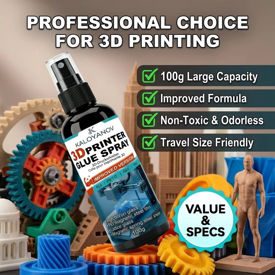 KALOYANOV 3D-Drucker Klebespray Anti-Verformungs-Klebstoff für PLA ABS PETG TPU, Farbe: Schwarz, 100g - Bild 5