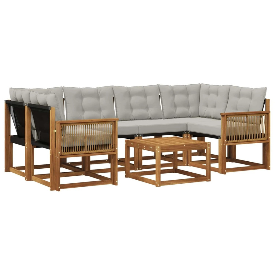 vidaXL Outdoor-Sofagarnitur L-Form aus Akazienholz mit Kissen und Textilene in Grau und Natur - Bild 2