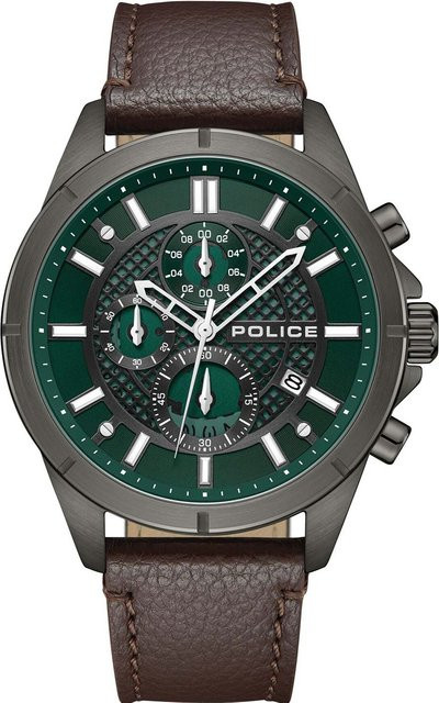 Police Herrenuhr Burbank Chronograph, Quarz, Edelstahl, 45 mm, Leder, Schwarz - Bild 1