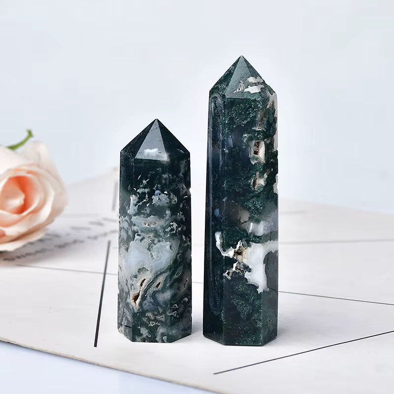RYCRYSTAL Moos Achat Kristall Punkt in Grün als dekorativer Heilstein und Obelisk für deine Aquarien- oder Wasseranlage - Bild 3