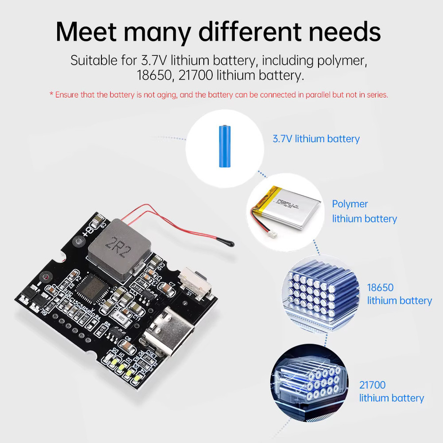 DIY Powerbank Modul Kit mit 22,5 W PD/QC 2-Wege-Schnellladung, USB-A und Typ-C Anschluss, Schwarz - Bild 3