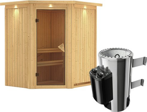 Karibu Sauna Tuckum aus Fichtenholz in Beige inklusive 3,6 kW Saunaofen mit integrierter Steuerung für 3 Personen, B/T/H: 202,0 x 184,0 x 165,0 cm - Bild 1