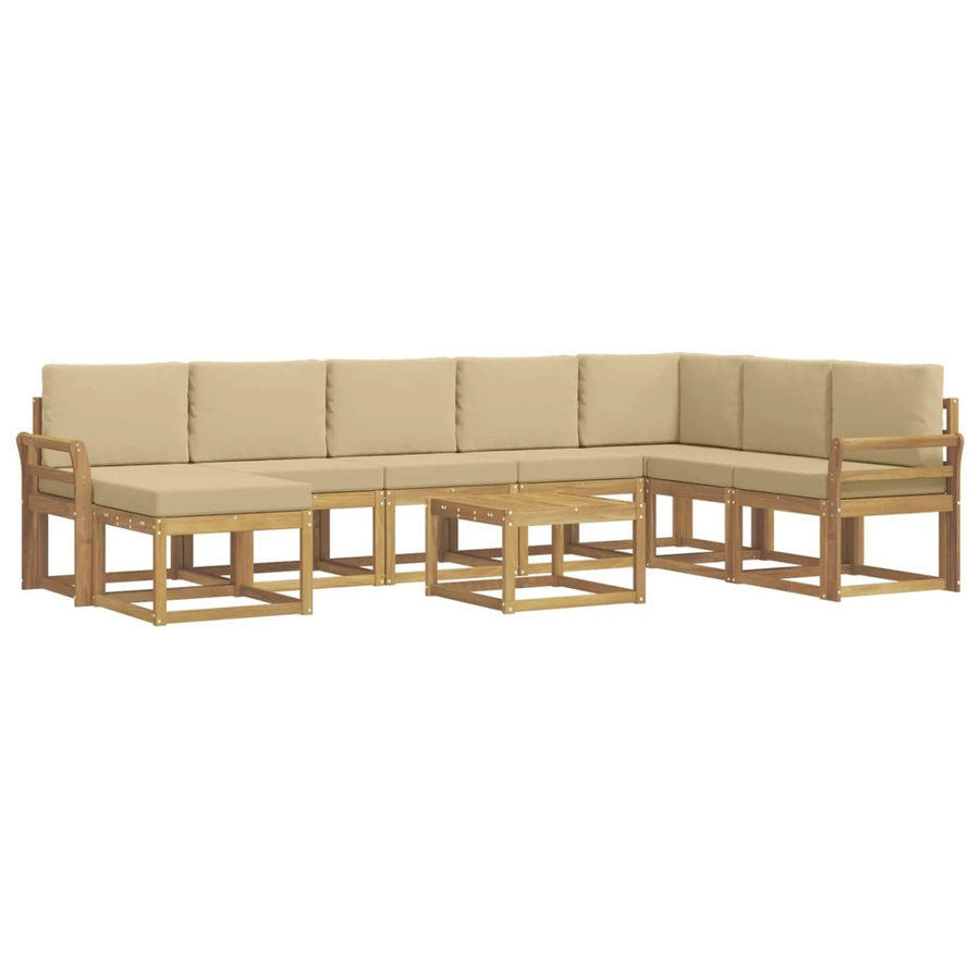 vidaXL Outdoor-Sofagarnitur aus Akazienholz in L-Form mit Kissen und Ottoman, 9-teiliges Set in Weiß und Beige - Bild 2