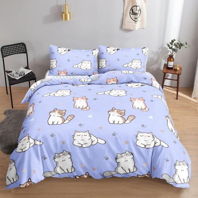 JMG Household Supplies Bettwäsche-Set mit Katzen-Checkmuster in Rosa, Mikrofaser Bettbezug und Kissenbezug für Erwachsene, Breite: 264 cm, Höhe: 228 cm - Bild 1