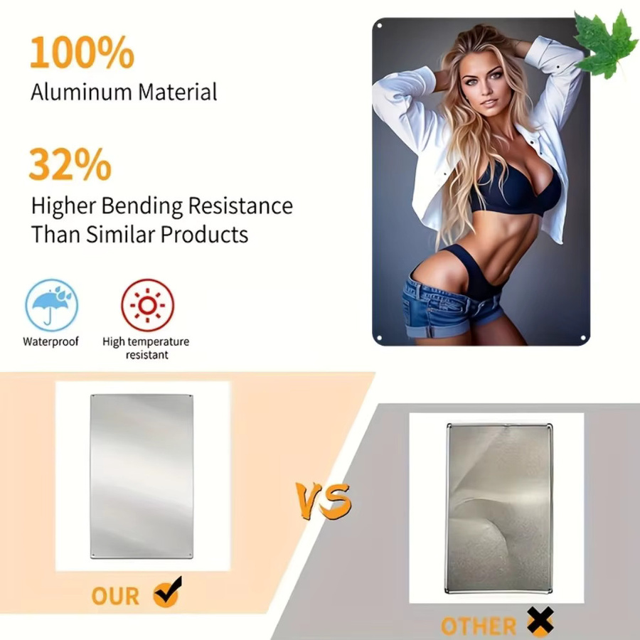 CIFBUY Metall-Wandkunst Bikini-Frau im Portrait-Stil, Rustikales Aluminium-Schild in Mehrfarbig, Rechteckig - Bild 4