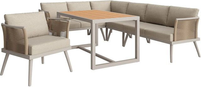 okwish Gartensofa-Set mit geflochtenen Armlehnen und Polstern in Beige - Bild 1