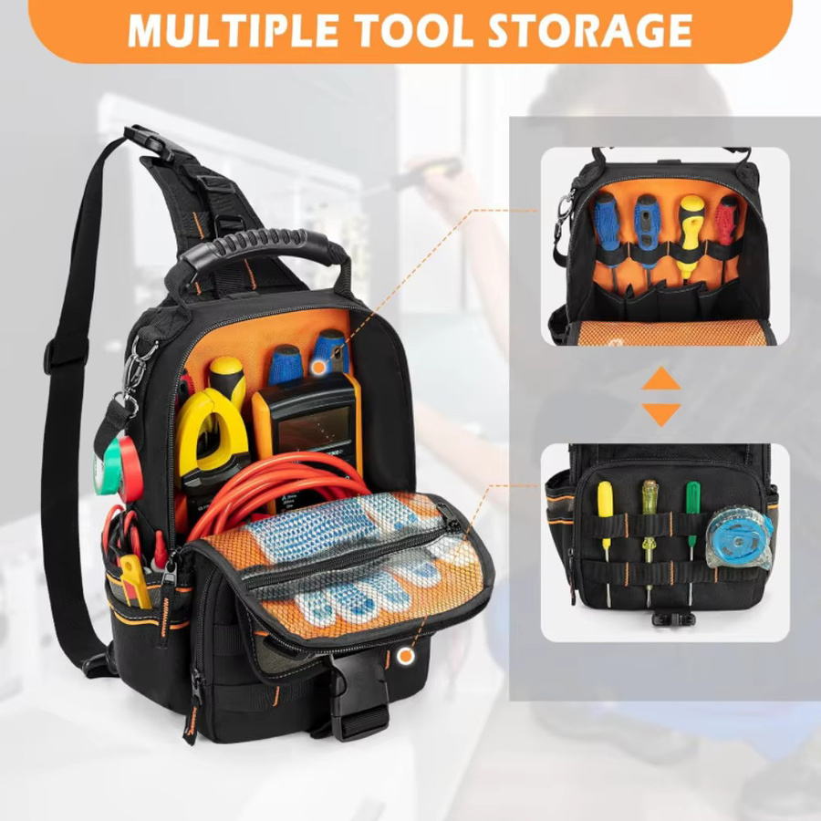 Elektriker-Werkzeugtasche Organizer in Schwarz mit ergonomischem Griff und Schultergurt, B/T/H: 30,0 x 19,0 x 13,0 cm - Bild 5