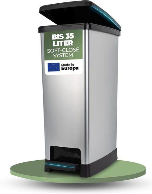 Novaliv Tretmülleimer aus Edelstahl mit Deckel und Soft-Close-System, 35 l, Silber - Bild 1