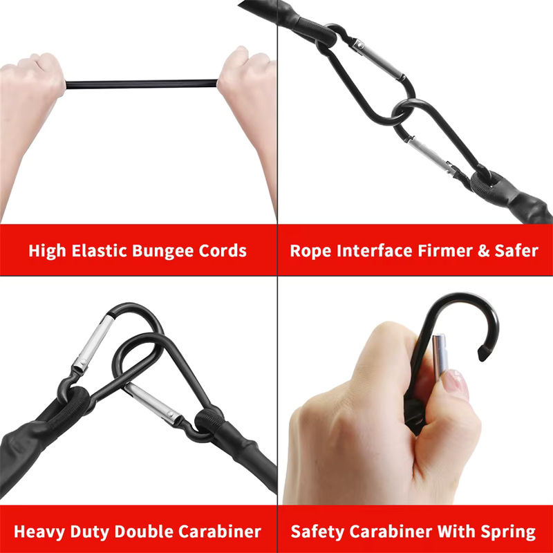 Lotank Elastische Stretch-Seile mit Haken, 8 mm Bungee-Seile in Schwarz für Gepäck, Fahrrad und Auto - Bild 3