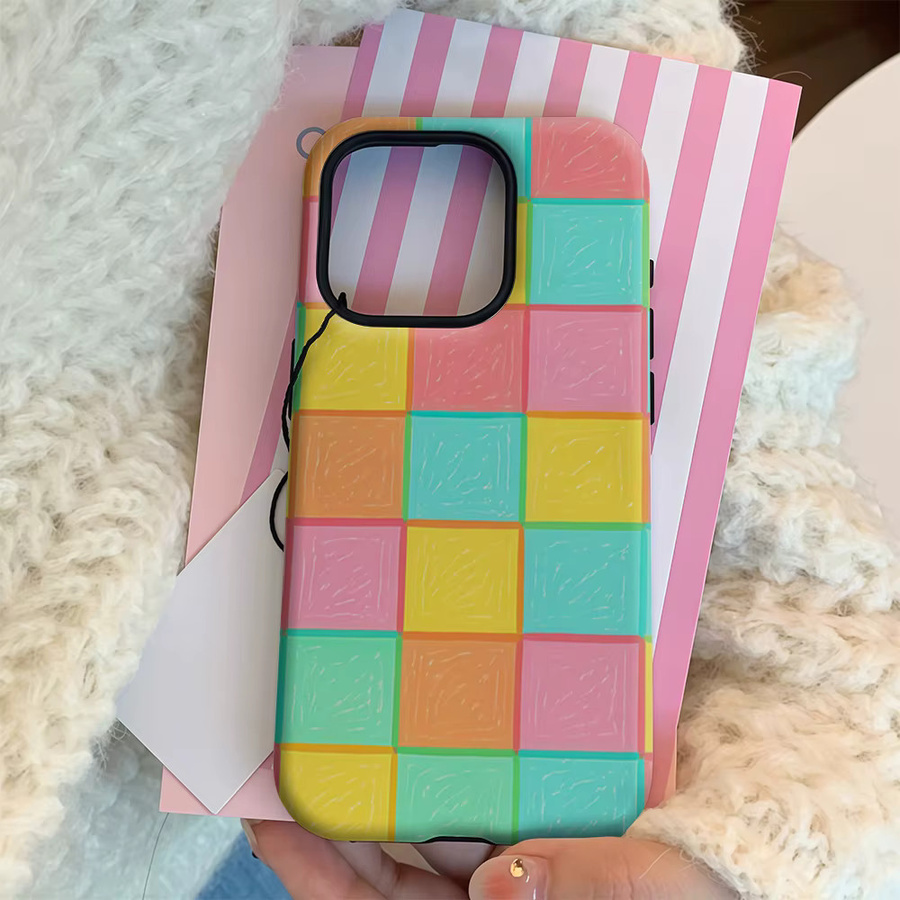 Handyhülle im Macaron-Farbenblock Design für Apple iPhone 11 bis iPhone 17 Pro Max Plus, mehrfarbig mit doppelschichtiger Rückseite - Bild 2