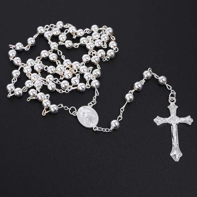 DAIPAN Halskette Rosenkranz, Silber, Kruzifix Kreuz Anhänger, Unisex - Bild 1