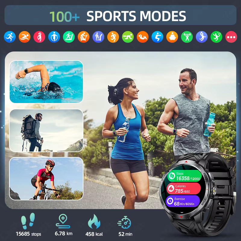 LIGE Smartwatch für Herren mit 1100 mAh Akku, Bluetooth-Anruf, LED-Taschenlampe und Kompass in Schwarz oder Silber - Bild 6