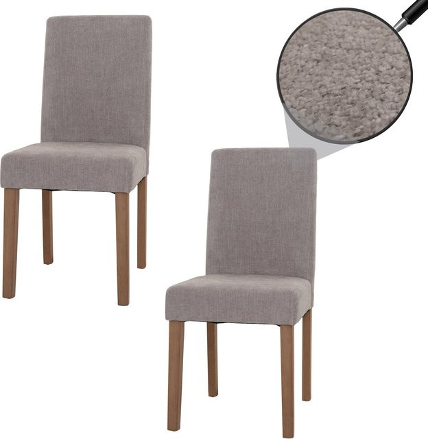 2er-Set MCW Esszimmerstühle Littau aus Chenille mit Holzbeinen in Hellgrau - Bild 1
