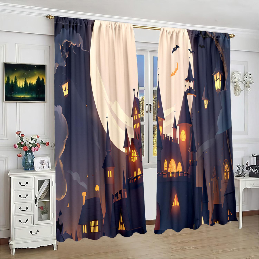 Yiran Furniture Halloween Vorhang Set aus Polyester, mehrfarbig, 2 Stück, B: 76,2 cm, H: 165,1 cm - Bild 2