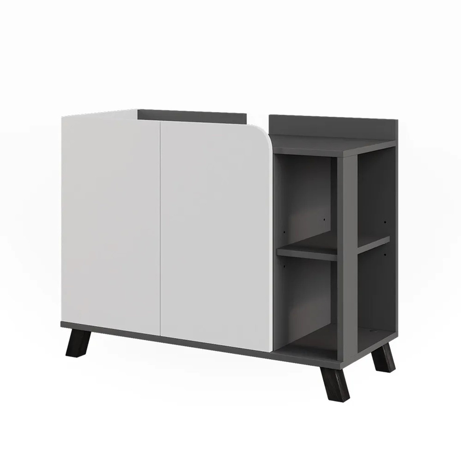 Vicco Waschbeckenunterschrank Karen in Anthrazit und Weiß mit 2 Türen und offenem Regal, B/T/H: 80 x 65 x 35 cm - Bild 2
