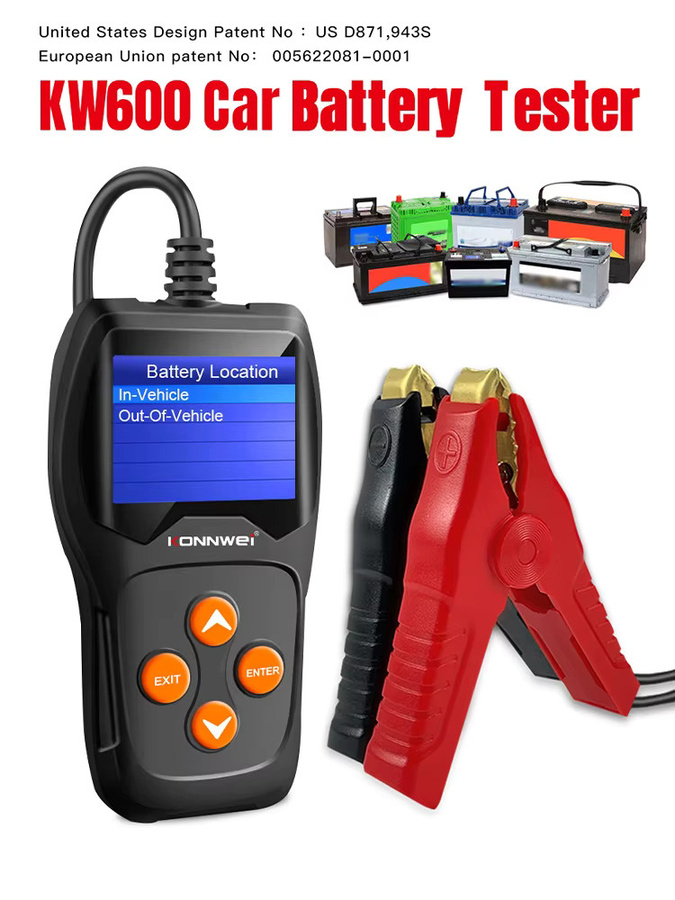 KONNWEI KW600 Autobatterietester in Schwarz für 6V-12V Echtzeit-Batteriezustandsdiagnose und schnelle Start- sowie Ladeanalyse - Bild 6