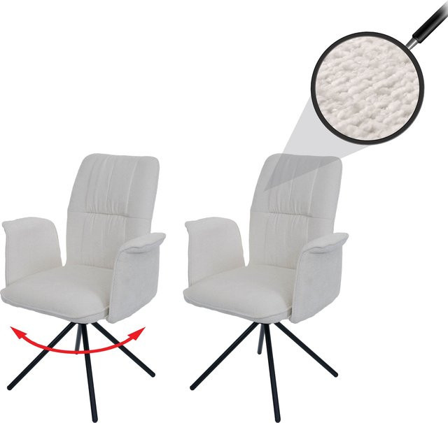 2er-Set Esszimmerstühle MCW-N99 mit Armlehnen, drehbar mit Auto-Return Funktion, Chenille-Stoff in Creme/Beige/Weiß, Öko-Tex zertifiziert - Bild 1