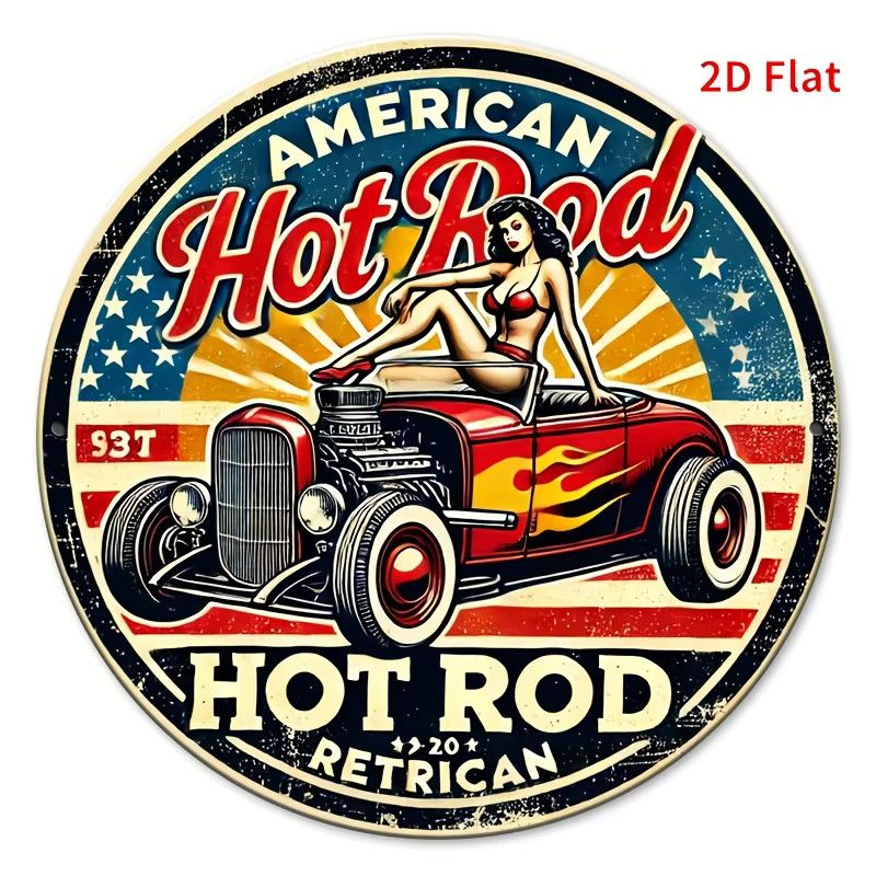 Vintage Americana Hot Rod Retro Metall Wanddekoration von Potdemiel, rund, Durchmesser: 20 cm - Bild 5
