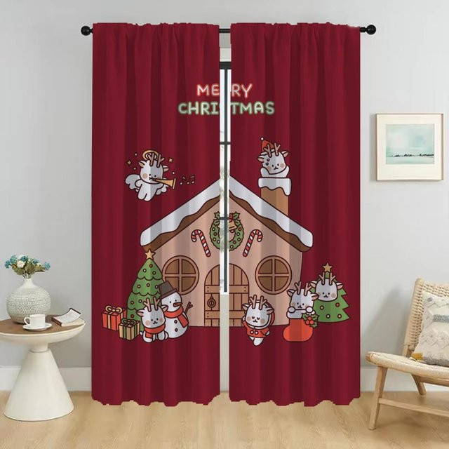 Weihnachts-Verdunkelungsvorhänge für Fenster und Zimmer, 2 Paneele, Rot, Breite: 50 cm, Höhe: 70 cm - Bild 1