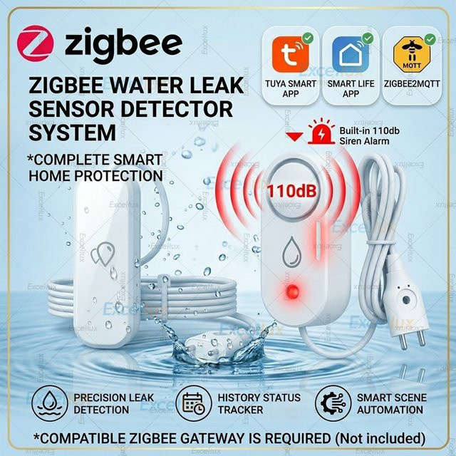Tuya Zigbee Wasserleck-Sensor Smart Home Flutalarm Schutz mit Fernüberwachung via Smart Life App in Weiß - Bild 1