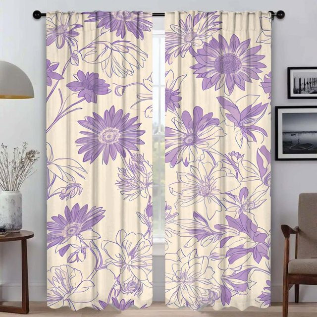 Verdunkelungsvorhang mit Blumenmuster in Lila, 2er-Set Stoffpaneele für Wohnzimmer und Küche, Breite: 50 cm, Höhe: 70 cm - Bild 1
