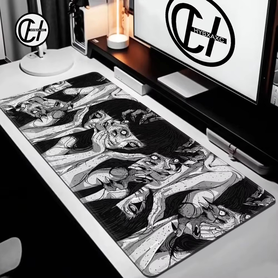 HYBXAXC Mauspad Junji Ito Collage Horror Anime Design in Schwarz-Weiß - Bild 2