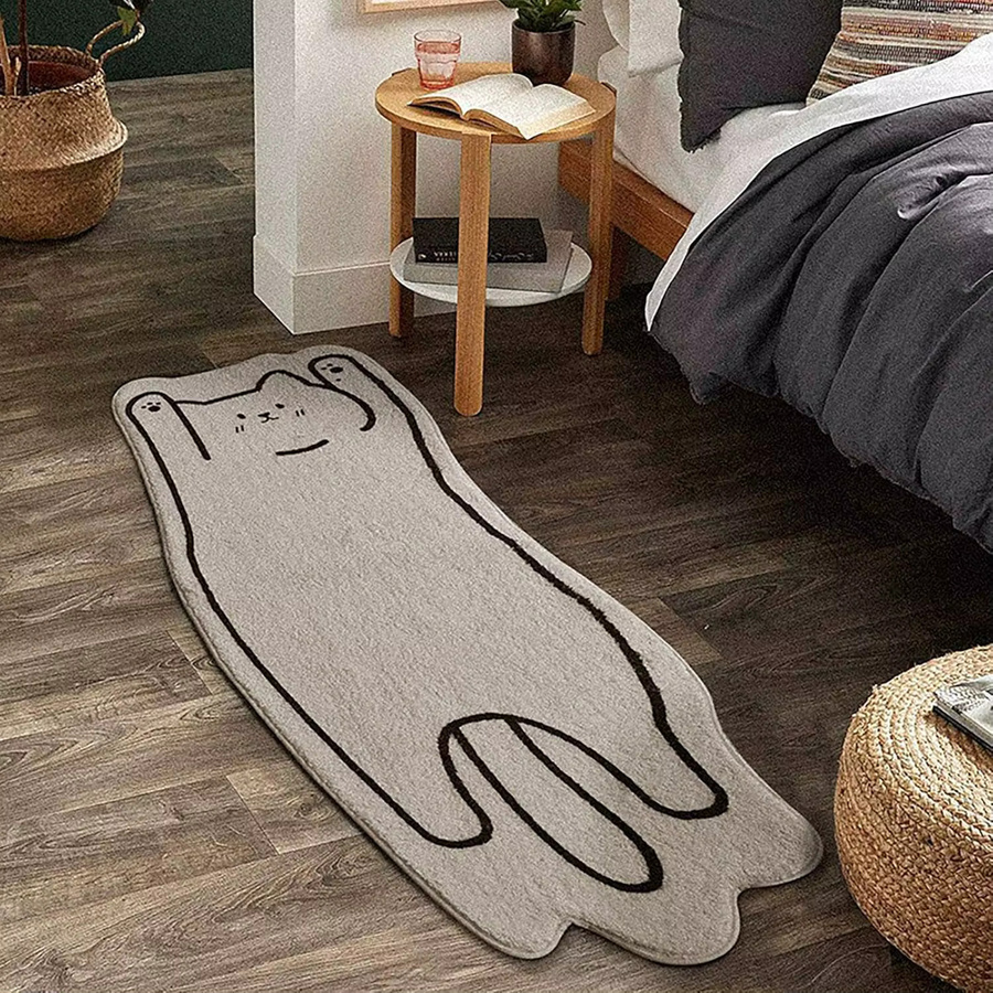 VIKAMA Bodenmatte mit Katzenmuster in Weiß, rutschfest und weich, ideal für Schlafzimmer, Küche oder Badezimmer - Bild 3