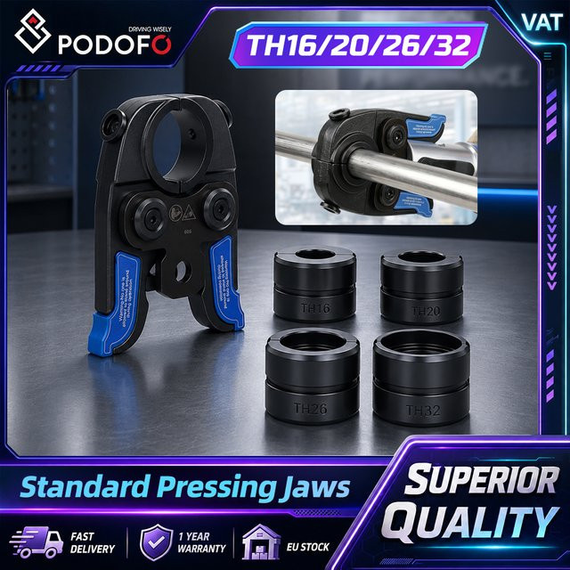 Podofo 5-teiliges Pressbacken-Set in Schwarz für PEX-, PB- und Aluminium-Kunststoffrohre, Crimpwerkzeug-Zubehör für professionelle Rohrwartung und DIY, Größen: 16 mm, 20 mm, 26 mm, 32 mm - Bild 1
