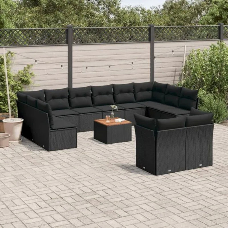 Vidaxl 13-tlg. Garten-Sofagarnitur aus Polyrattan mit Kissen in Schwarz - Bild 1