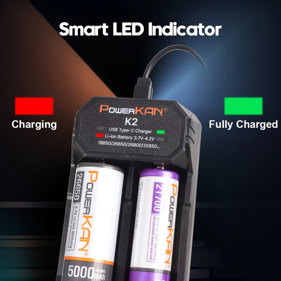 POWERKAN K2 Intelligentes Zwei-Schacht-Ladegerät mit Mikrocomputersteuerung für 3.6V/3.7V Li-Ion-Akkus in Schwarz - Bild 4