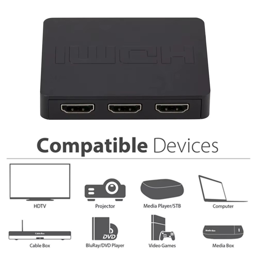 GRWIBEOU HDMI Switcher mit 3 Eingängen und 1 Ausgang, 1080P HDMI Video Splitter Hub Adapter in Schwarz - Bild 2