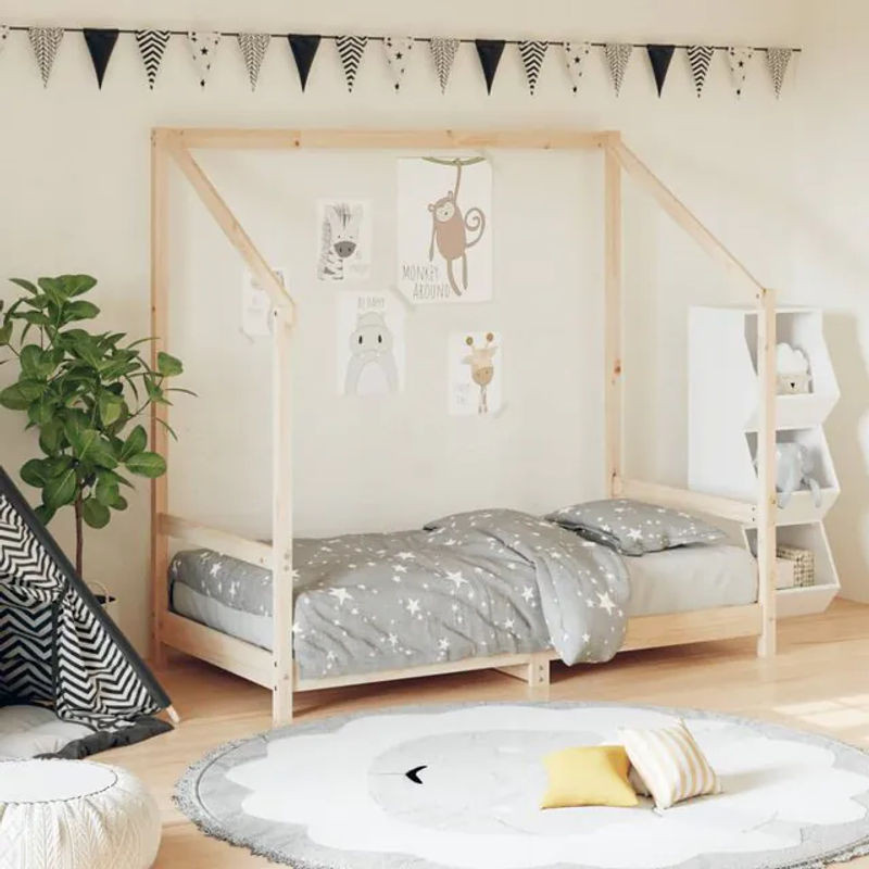 Vidaxl Kinderbett aus Kiefernholz in Natur im Landhaus- und Skandinavischen Stil, B/L: 80 x 160 cm - Bild 1