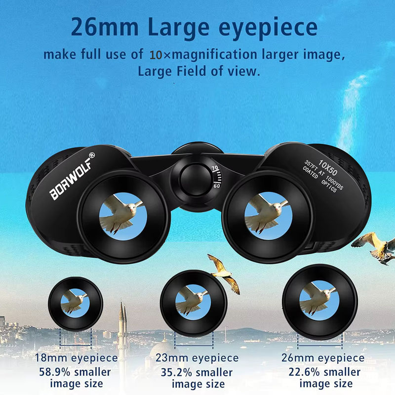 BORWOLF 10x50 HD Professionelles Zoom-Fernglas mit 26mm großem Okular in Schwarz - Bild 4