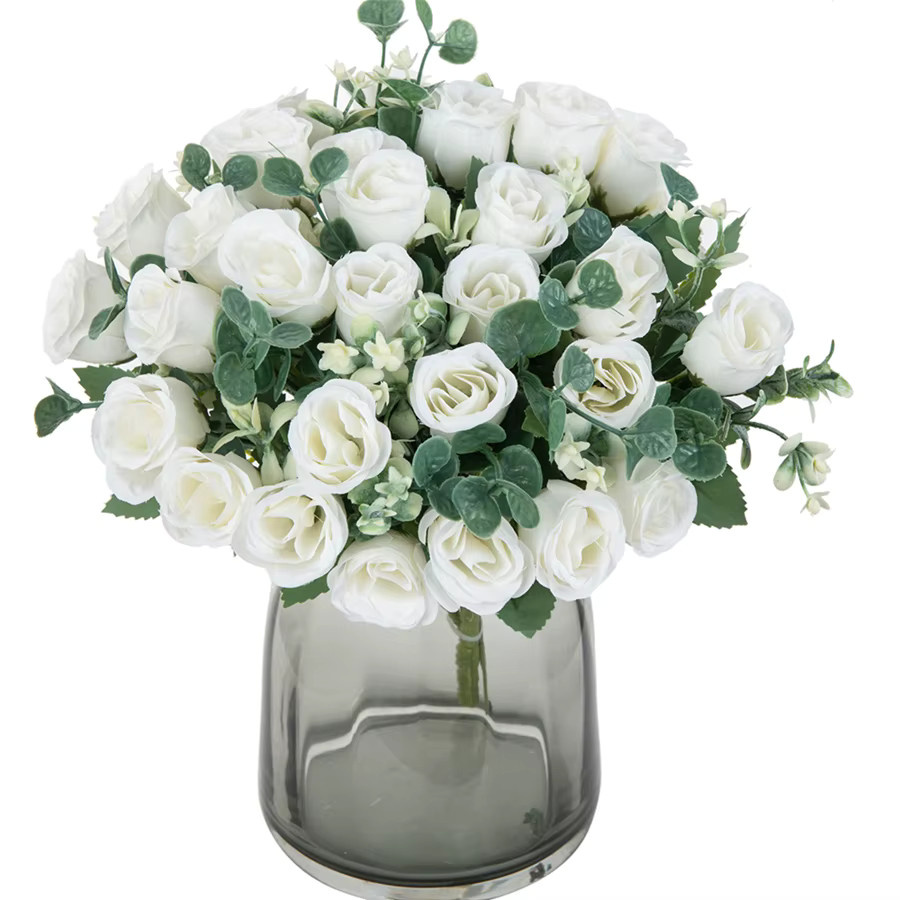 TTCY Künstliche Seidenrosen mit zehn Köpfen in Orange und Weiß für Hochzeit und Garten Dekoration - Bild 2
