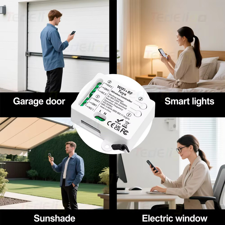 Tuya WLAN Smart Switch 2-Kanal Empfängerrelais in Weiß zur Steuerung von Licht und Garagenmotor, kompatibel mit Alexa und Google Home, AC 110V-220V - Bild 4