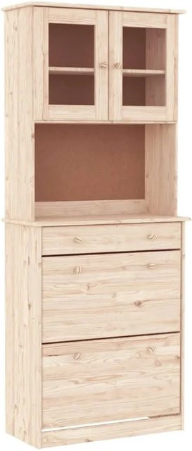 vidaXL Highboard ALTA aus Massivholz Kiefer in Braun mit Glastüren und Regalen, B/T/H: 77 x 35 x 188 cm - Bild 1