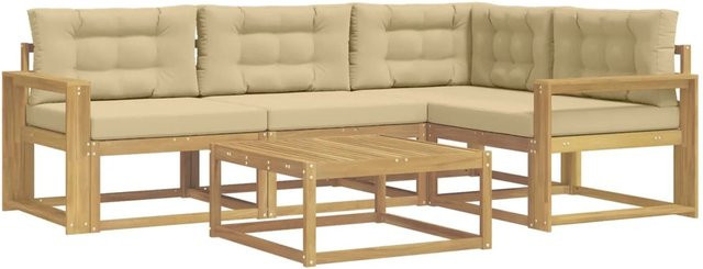 vidaXL Outdoor-Sofagarnitur aus Akazienholz in L-Form mit 5 Teilen, Weiß und Beige, B/T/H: 79 x 79 x 37 cm - Bild 1