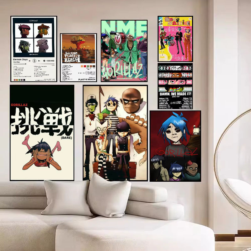 Gorillaz Anime Poster im Vintage-Stil als mehrfarbige Wandkunst für dein Zuhause, rechteckiges Porträt aus Papier, rahmenlos - Bild 1