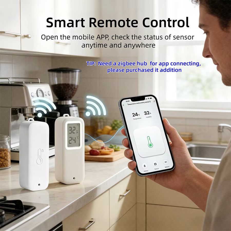 Tuya Smart Home Temperatur- und Feuchtigkeitssensor mit WLAN oder Zigbee, wasserdichtes Thermometer und Hygrometer in Weiß zur App-Steuerung via Smart Life App - Bild 2