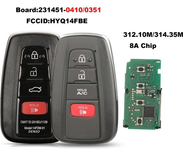 jingyuqin Fernbedienung für Autoschlüssel Toyota Prius Prime 2017–2021 und Avalon, 312/314 MHz, 8A-Chipplatine, Schwarz, 231451-0410/0351 HYQ14FBE - Bild 1