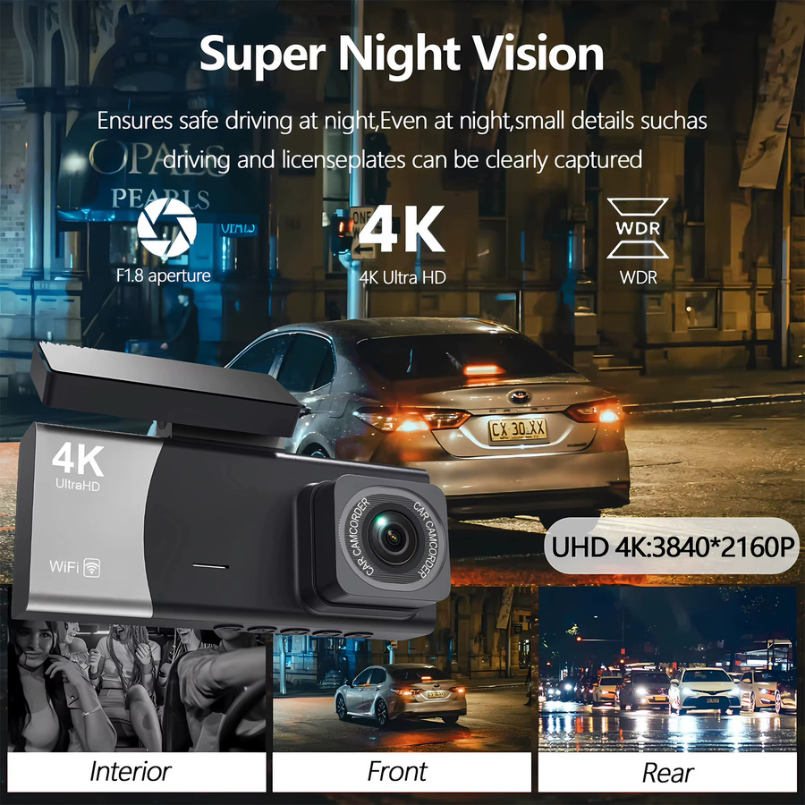 OMGO 3-Kanal 4K DashCam mit Wifi, Front- und Rückfahrkamera sowie 24H Parküberwachung, Schwarz - Bild 4