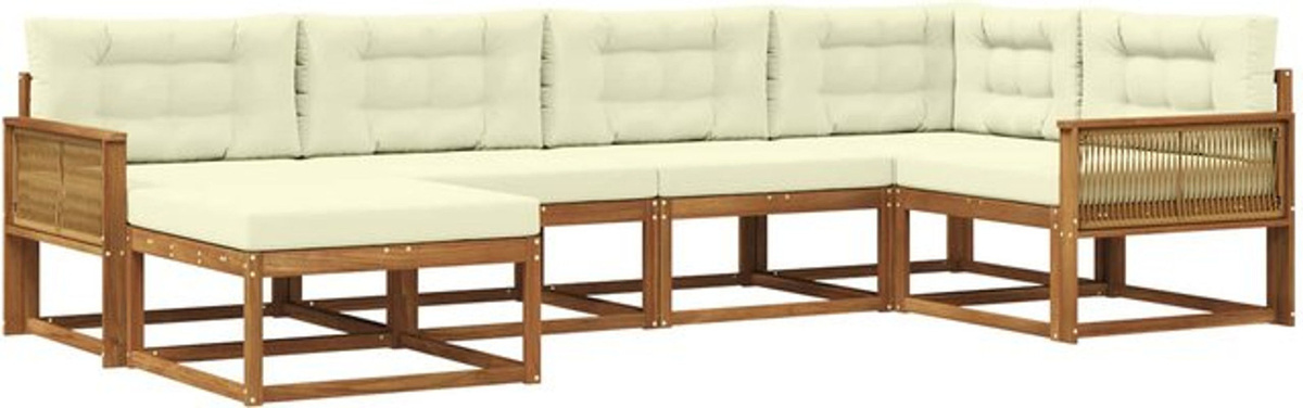 vidaXL Outdoor-Sofagarnitur aus Akazie mit 6-teiligem Set und Kissen in Natur und Beige - Bild 1